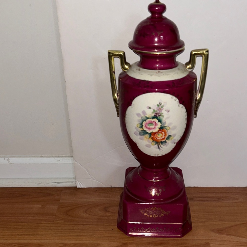 Elegant Burgundy and Gold Decorative Vase made in Japan hand painted GORGEOUS